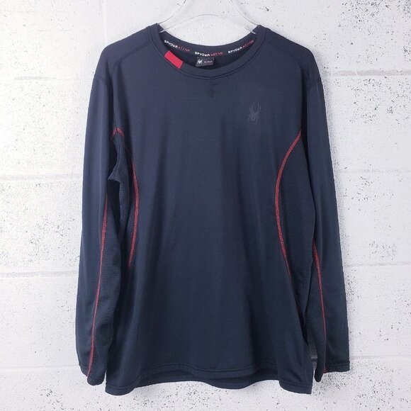 Spyder Active Pro Web Athletic Fit Shirt Mens Large Crew Neck Long Sleeve Black - Picture 1 of 6